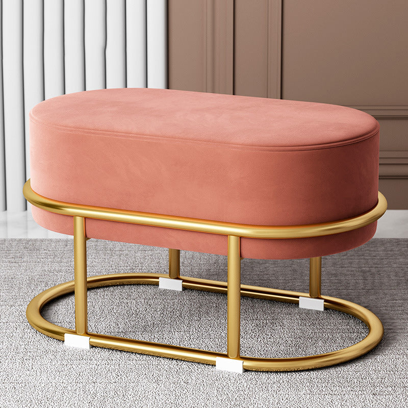 Tabouret de pied elliptique rectangulaire rond en éponge de fer avec tissu en velours scandinave contemporain sans dossier pour entrée 