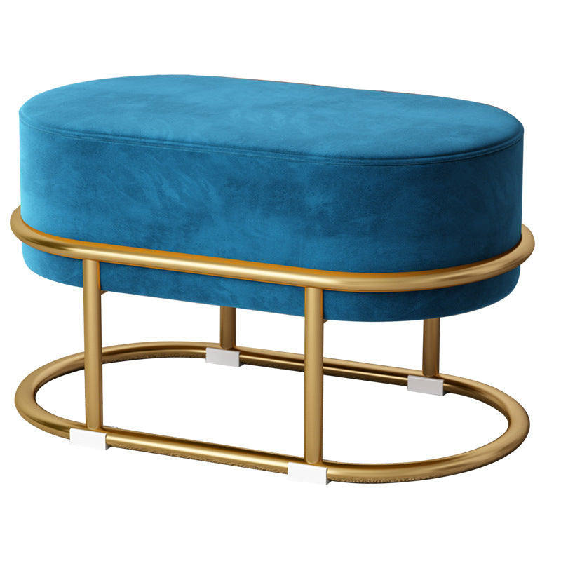 Tabouret de pied elliptique rectangulaire rond en éponge de fer avec tissu en velours scandinave contemporain sans dossier pour entrée 
