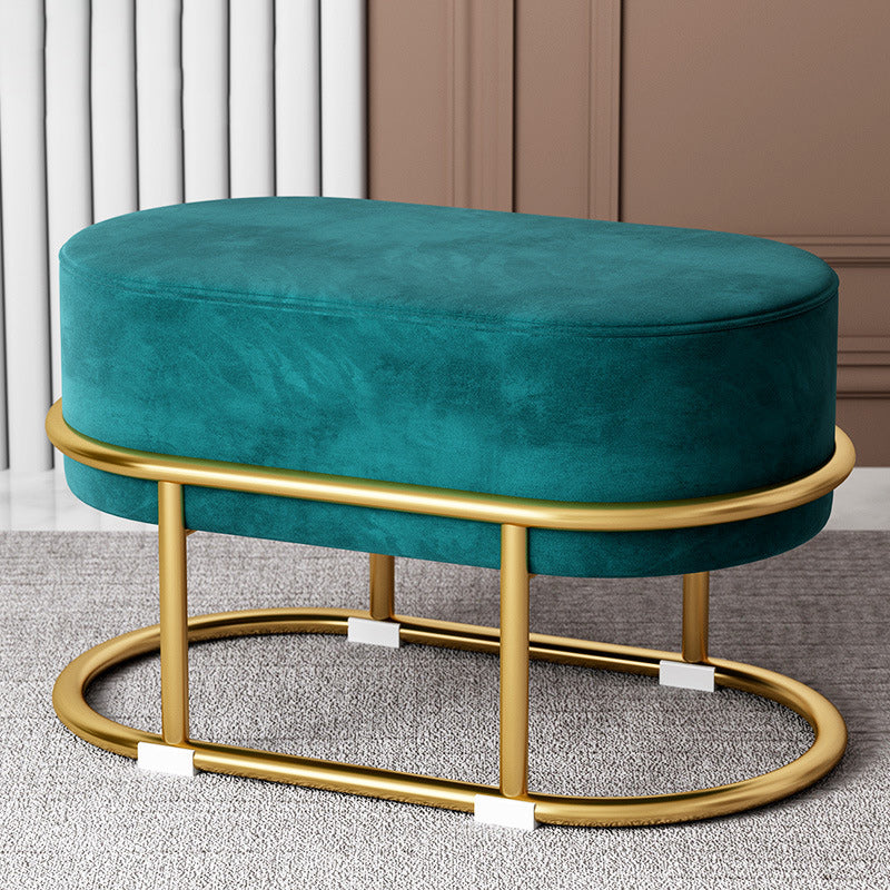 Tabouret de pied elliptique rectangulaire rond en éponge de fer avec tissu en velours scandinave contemporain sans dossier pour entrée 