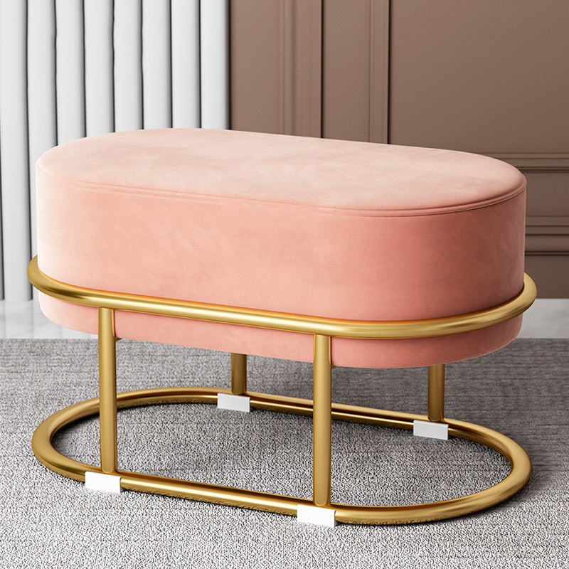 Tabouret de pied elliptique rectangulaire rond en éponge de fer avec tissu en velours scandinave contemporain sans dossier pour entrée 