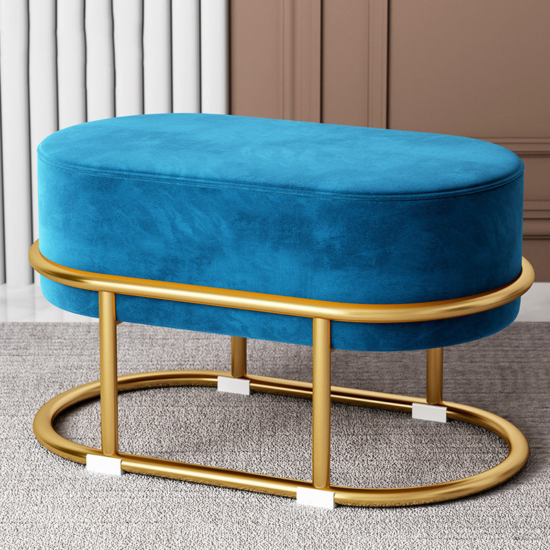 Tabouret de pied elliptique rectangulaire rond en éponge de fer avec tissu en velours scandinave contemporain sans dossier pour entrée 