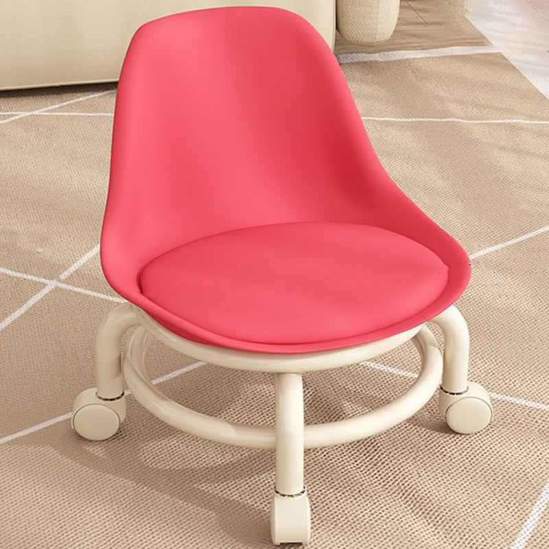 Zeitgenössischer skandinavischer Kinderhocker aus Acryl, Leder, Schwamm und Metall, rund, niedriger Hocker mit Rückenlehne, beweglich für das Wohnzimmer 