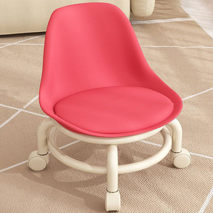 Zeitgenössischer skandinavischer Kinderhocker aus Acryl, Leder, Schwamm und Metall, rund, niedriger Hocker mit Rückenlehne, beweglich für das Wohnzimmer 