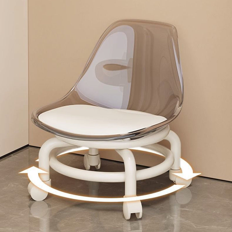 Zeitgenössischer skandinavischer Kinderhocker aus Acryl, Leder, Schwamm und Metall, rund, niedriger Hocker mit Rückenlehne, beweglich für das Wohnzimmer 