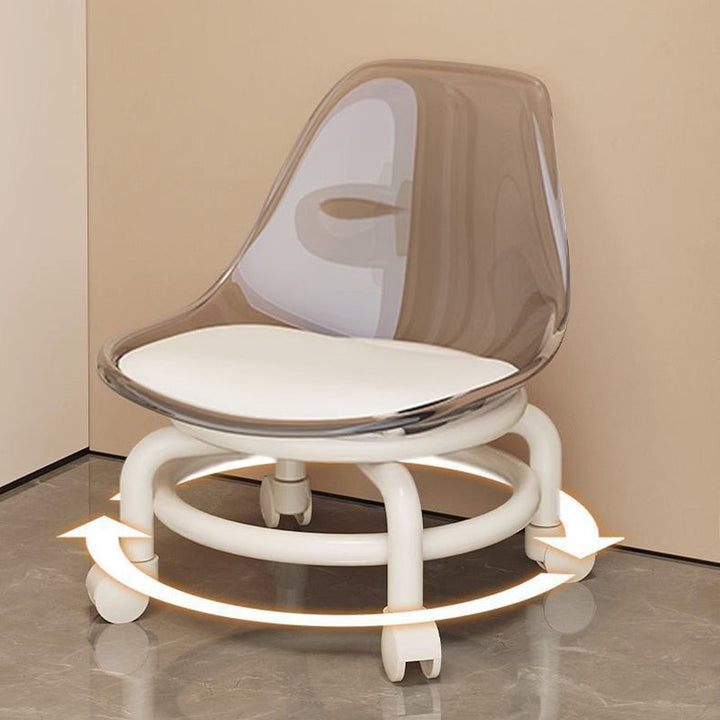 Zeitgenössischer skandinavischer Kinderhocker aus Acryl, Leder, Schwamm und Metall, rund, niedriger Hocker mit Rückenlehne, beweglich für das Wohnzimmer 