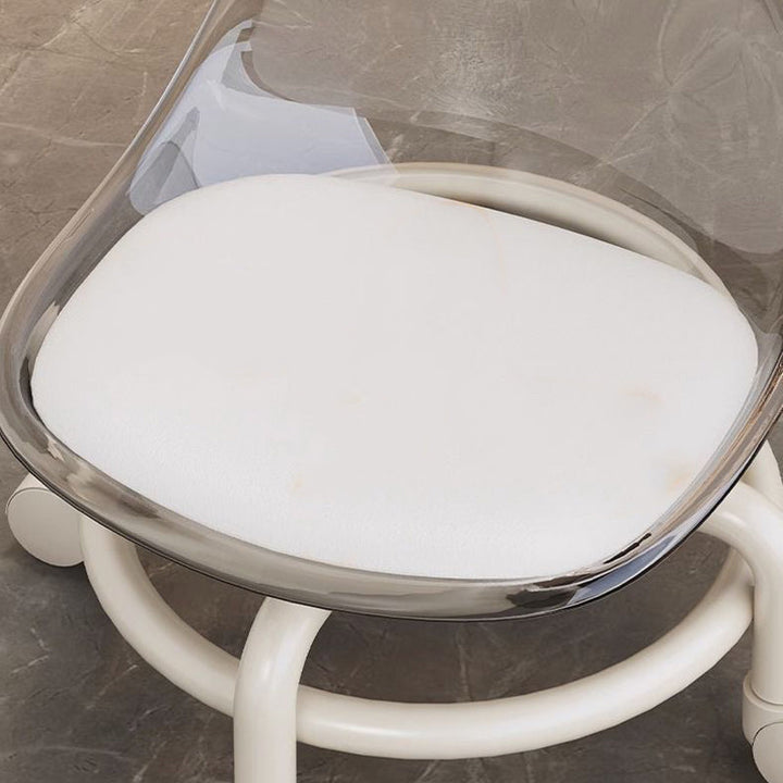 Zeitgenössischer skandinavischer Kinderhocker aus Acryl, Leder, Schwamm und Metall, rund, niedriger Hocker mit Rückenlehne, beweglich für das Wohnzimmer 