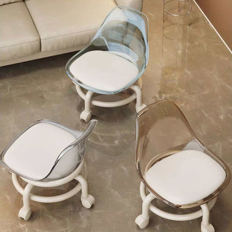 Zeitgenössischer skandinavischer Kinderhocker aus Acryl, Leder, Schwamm und Metall, rund, niedriger Hocker mit Rückenlehne, beweglich für das Wohnzimmer 