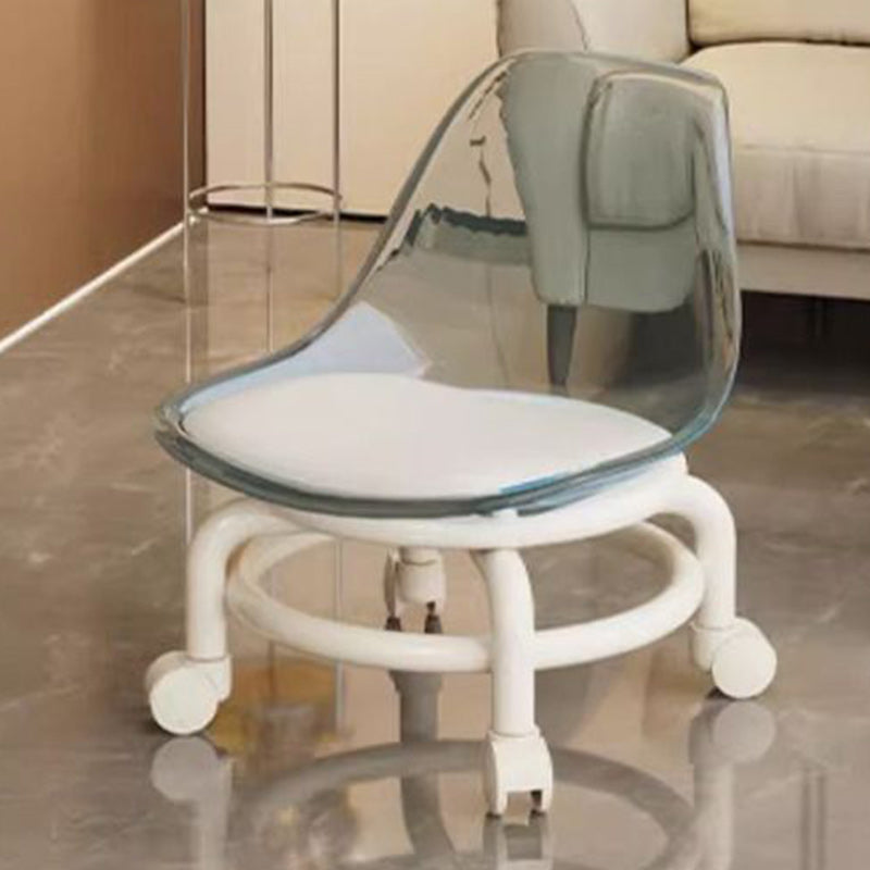 Zeitgenössischer skandinavischer Kinderhocker aus Acryl, Leder, Schwamm und Metall, rund, niedriger Hocker mit Rückenlehne, beweglich für das Wohnzimmer 