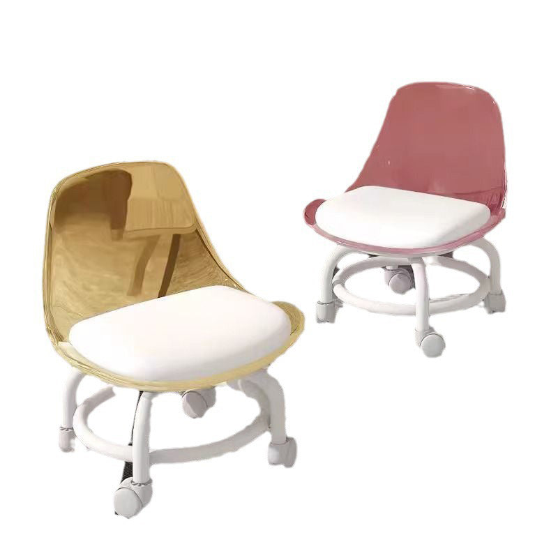 Zeitgenössischer skandinavischer Kinderhocker aus Acryl, Leder, Schwamm und Metall, rund, niedriger Hocker mit Rückenlehne, beweglich für das Wohnzimmer 