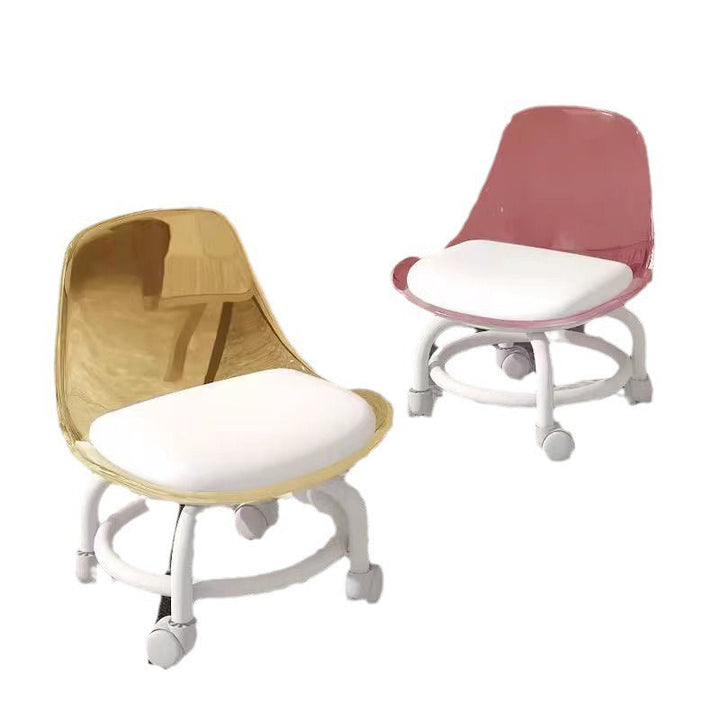 Zeitgenössischer skandinavischer Kinderhocker aus Acryl, Leder, Schwamm und Metall, rund, niedriger Hocker mit Rückenlehne, beweglich für das Wohnzimmer 