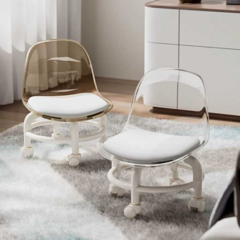 Zeitgenössischer skandinavischer Kinderhocker aus Acryl, Leder, Schwamm und Metall, rund, niedriger Hocker mit Rückenlehne, beweglich für das Wohnzimmer 