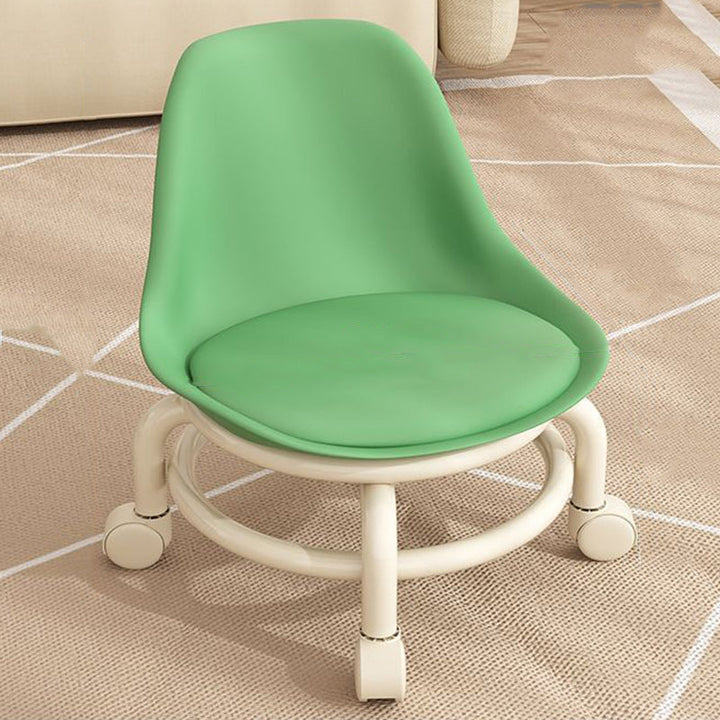 Zeitgenössischer skandinavischer Kinderhocker aus Acryl, Leder, Schwamm und Metall, rund, niedriger Hocker mit Rückenlehne, beweglich für das Wohnzimmer 