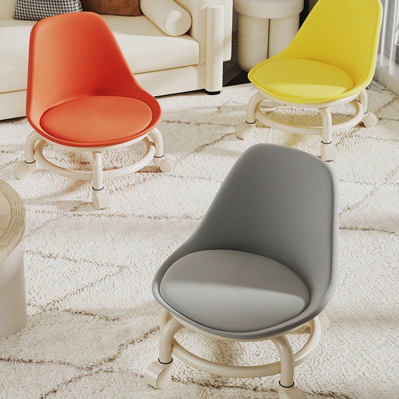 Modern Simplicity Faux Leather Wood Metal Sponge Round Checkered Low Stool Backrest Movable For Living Room