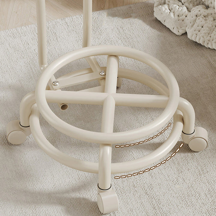 Modern Simplicity Faux Leather Wood Metal Sponge Round Checkered Low Stool Backrest Movable For Living Room