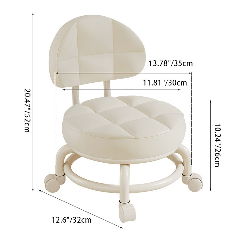 Modern Simplicity Faux Leather Wood Metal Sponge Round Checkered Low Stool Backrest Movable For Living Room