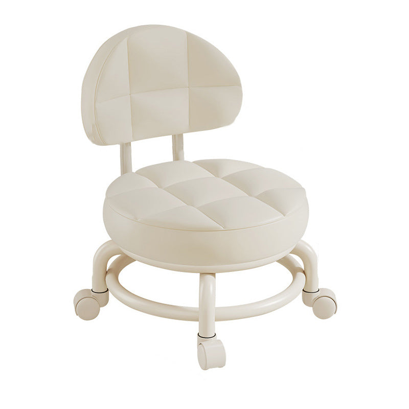 Modern Simplicity Faux Leather Wood Metal Sponge Round Checkered Low Stool Backrest Movable For Living Room
