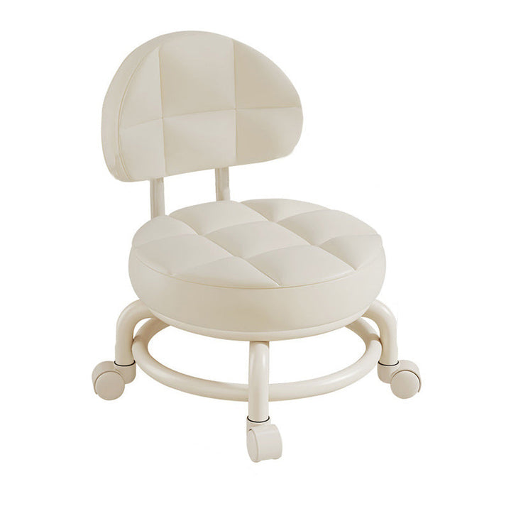Modern Simplicity Faux Leather Wood Metal Sponge Round Checkered Low Stool Backrest Movable For Living Room