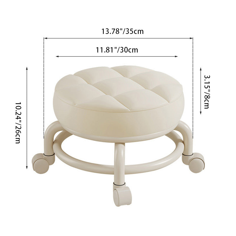 Modern Simplicity Leather Wood Metal Sponge Round Checkered Low Stool Backrest Movable For Living Room