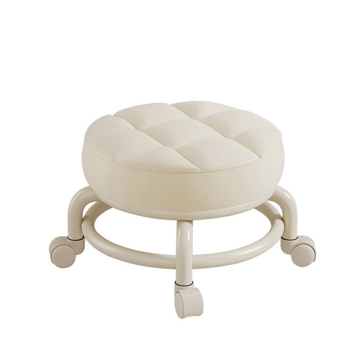 Modern Simplicity Faux Leather Wood Metal Sponge Round Checkered Low Stool Backrest Movable For Living Room
