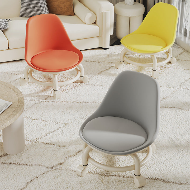 Modern Simplicity Faux Leather Wood Metal Sponge Round Checkered Low Stool Backrest Movable For Living Room