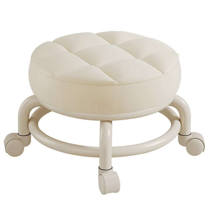 Modern Simplicity Faux Leather Wood Metal Sponge Round Checkered Low Stool Backrest Movable For Living Room