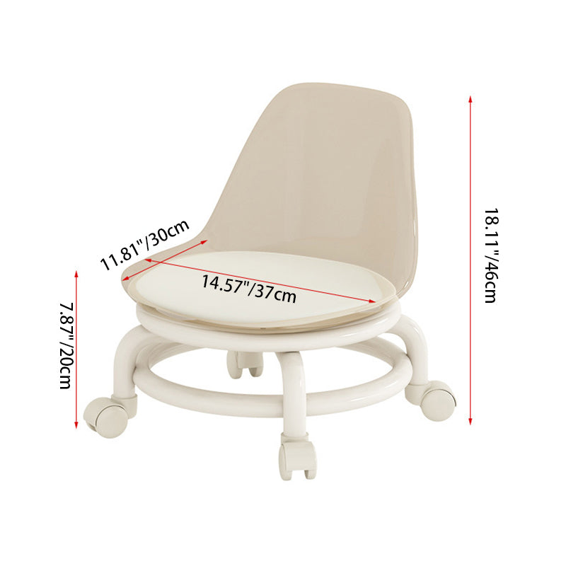 Modern Simplicity Faux Leather Wood Metal Sponge Round Checkered Low Stool Backrest Movable For Living Room