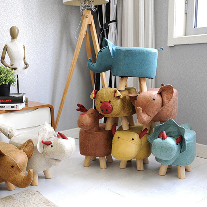 Taburete de pie de elefante de tela creativa contemporánea para niños con madera y esponja para la entrada 