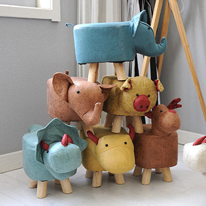 Taburete de pie de elefante de tela creativa contemporánea para niños con madera y esponja para la entrada 