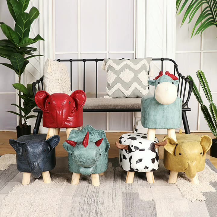 Taburete de pie de elefante de tela creativa contemporánea para niños con madera y esponja para la entrada 