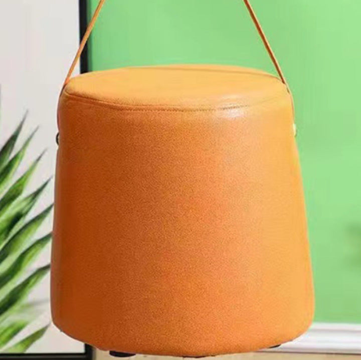 Contemporary Nordic Fabric Velvet Wood Sponge Round Cylinder Footstool Portable For Entryways