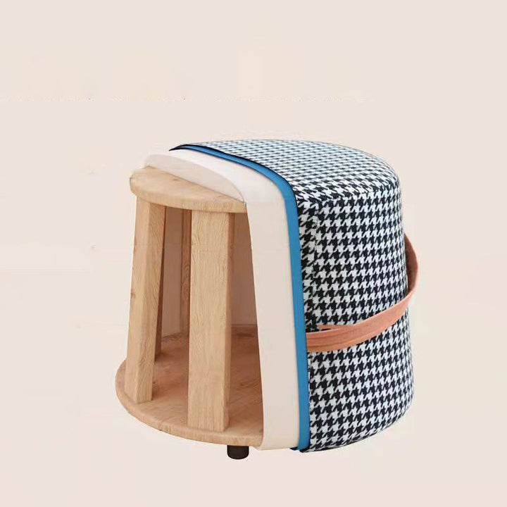 Contemporary Nordic Fabric Velvet Wood Sponge Round Cylinder Footstool Portable For Entryways