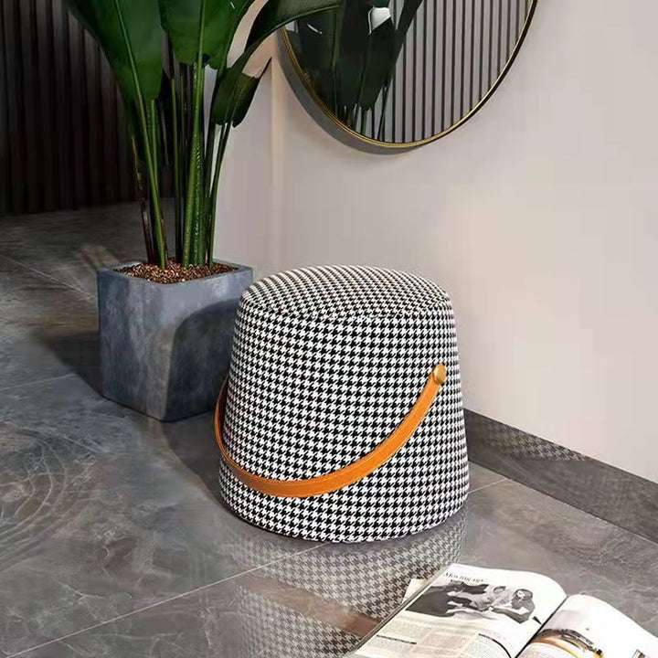 Contemporary Nordic Fabric Velvet Wood Sponge Round Cylinder Footstool Portable For Entryways