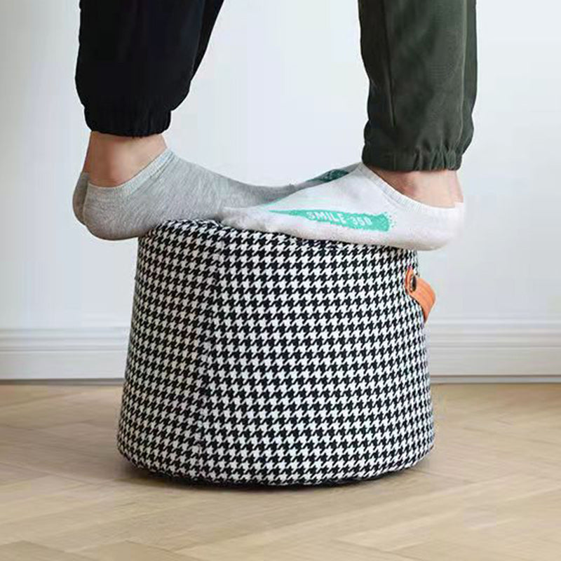 Contemporary Nordic Fabric Velvet Wood Sponge Round Cylinder Footstool Portable For Entryways