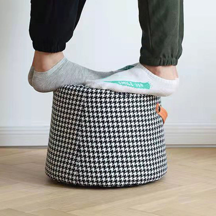 Contemporary Nordic Fabric Velvet Wood Sponge Round Cylinder Footstool Portable For Entryways
