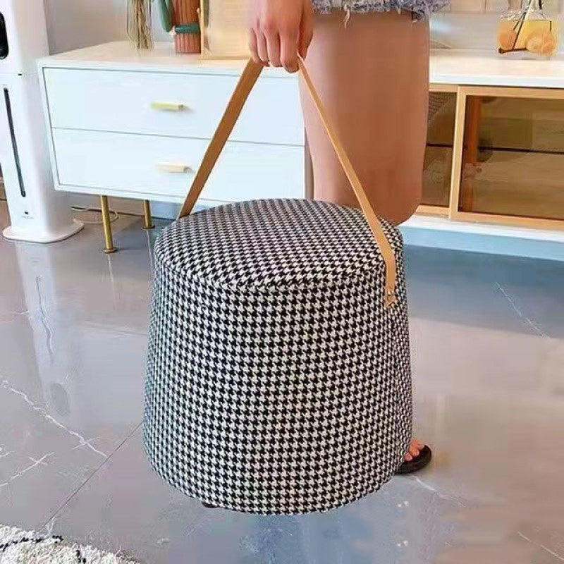Contemporary Nordic Fabric Velvet Wood Sponge Round Cylinder Footstool Portable For Entryways