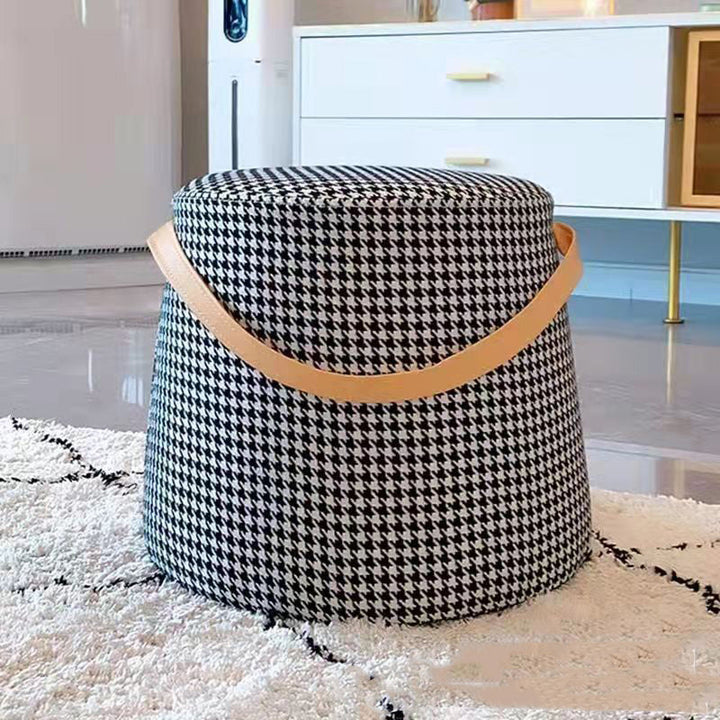 Contemporary Nordic Fabric Velvet Wood Sponge Round Cylinder Footstool Portable For Entryways