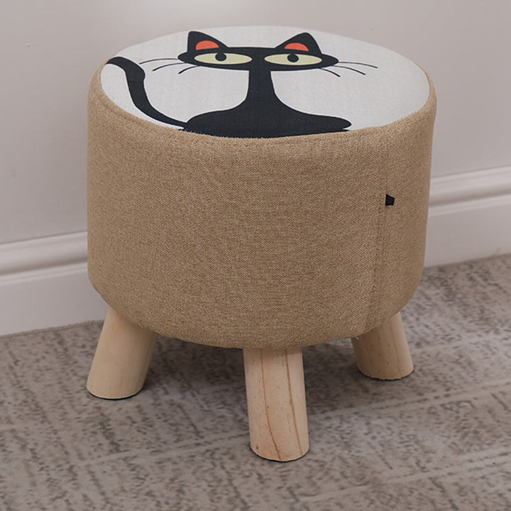 Simplicidad Moderna Algodón Lino Madera Esponja Redondo Cuadrado Taburete Apilable Para Sala de Estar 