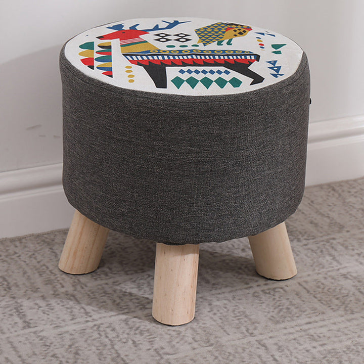 Simplicidad Moderna Algodón Lino Madera Esponja Redondo Cuadrado Taburete Apilable Para Sala de Estar 