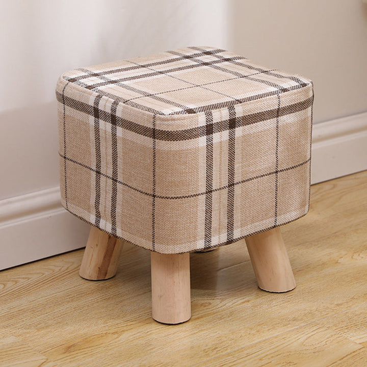 Simplicidad Moderna Algodón Lino Madera Esponja Redondo Cuadrado Taburete Apilable Para Sala de Estar 