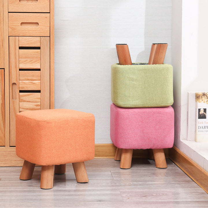Simplicidad Moderna Algodón Lino Madera Esponja Redondo Cuadrado Taburete Apilable Para Sala de Estar 