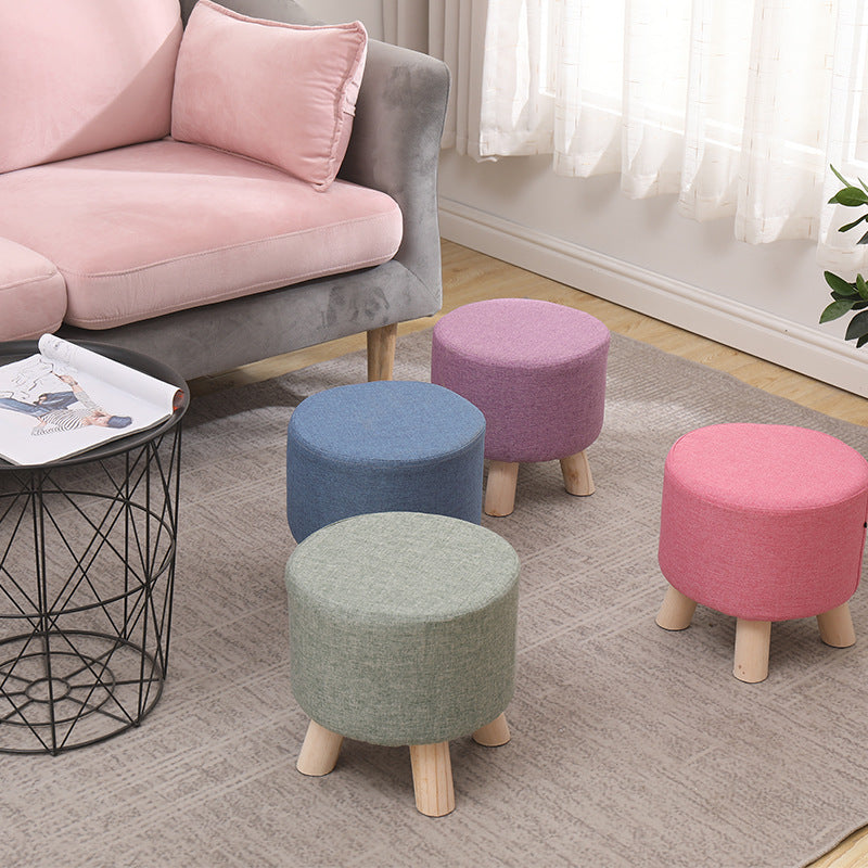 Simplicidad Moderna Algodón Lino Madera Esponja Redondo Cuadrado Taburete Apilable Para Sala de Estar 