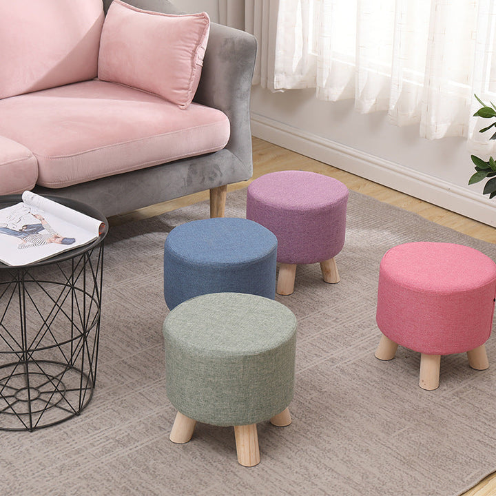 Simplicidad Moderna Algodón Lino Madera Esponja Redondo Cuadrado Taburete Apilable Para Sala de Estar 