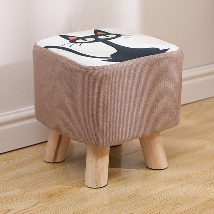 Simplicidad Moderna Algodón Lino Madera Esponja Redondo Cuadrado Taburete Apilable Para Sala de Estar 