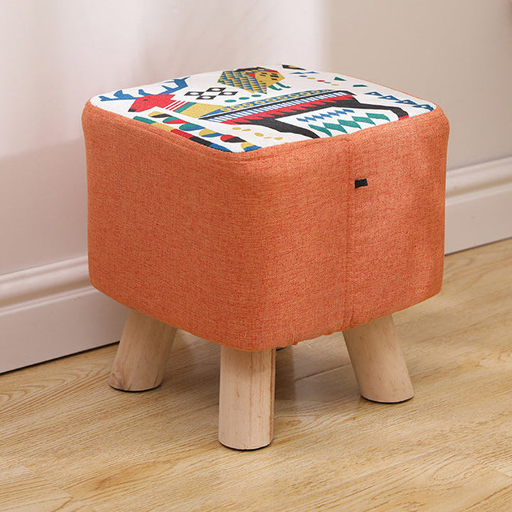Simplicidad Moderna Algodón Lino Madera Esponja Redondo Cuadrado Taburete Apilable Para Sala de Estar 