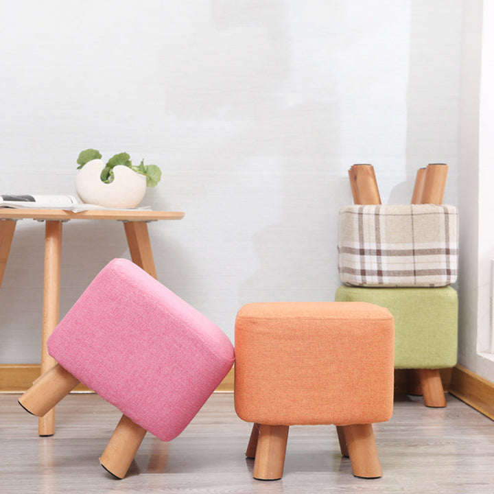 Simplicidad Moderna Algodón Lino Madera Esponja Redondo Cuadrado Taburete Apilable Para Sala de Estar 