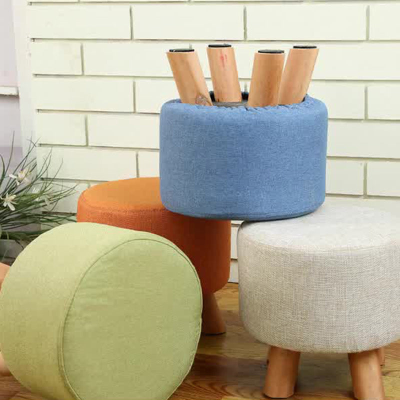 Simplicidad Moderna Algodón Lino Madera Esponja Redondo Cuadrado Taburete Apilable Para Sala de Estar 