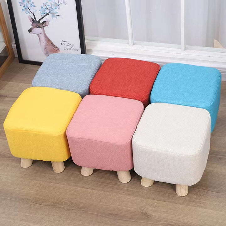 Simplicidad Moderna Algodón Lino Madera Esponja Redondo Cuadrado Taburete Apilable Para Sala de Estar 