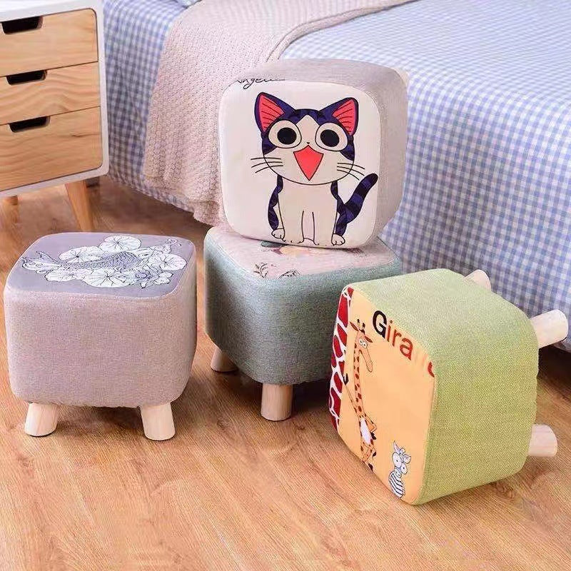 Simplicidad Moderna Algodón Lino Madera Esponja Redondo Cuadrado Taburete Apilable Para Sala de Estar 