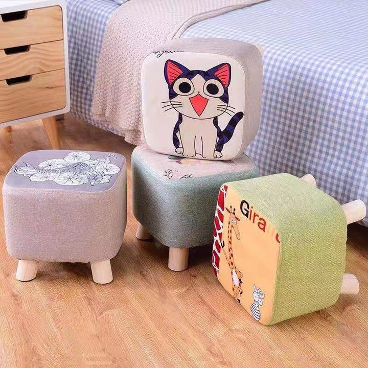 Simplicidad Moderna Algodón Lino Madera Esponja Redondo Cuadrado Taburete Apilable Para Sala de Estar 