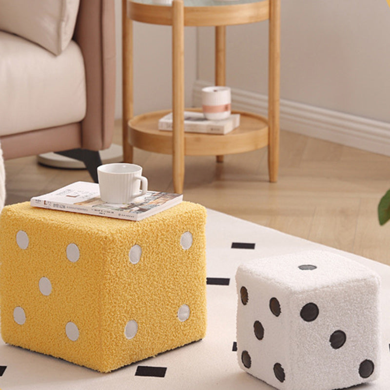 Contemporary Nordic Fabric Teddy Fleece Sponge Wood Dice Square Cubic Footstool Stackable For Living Room